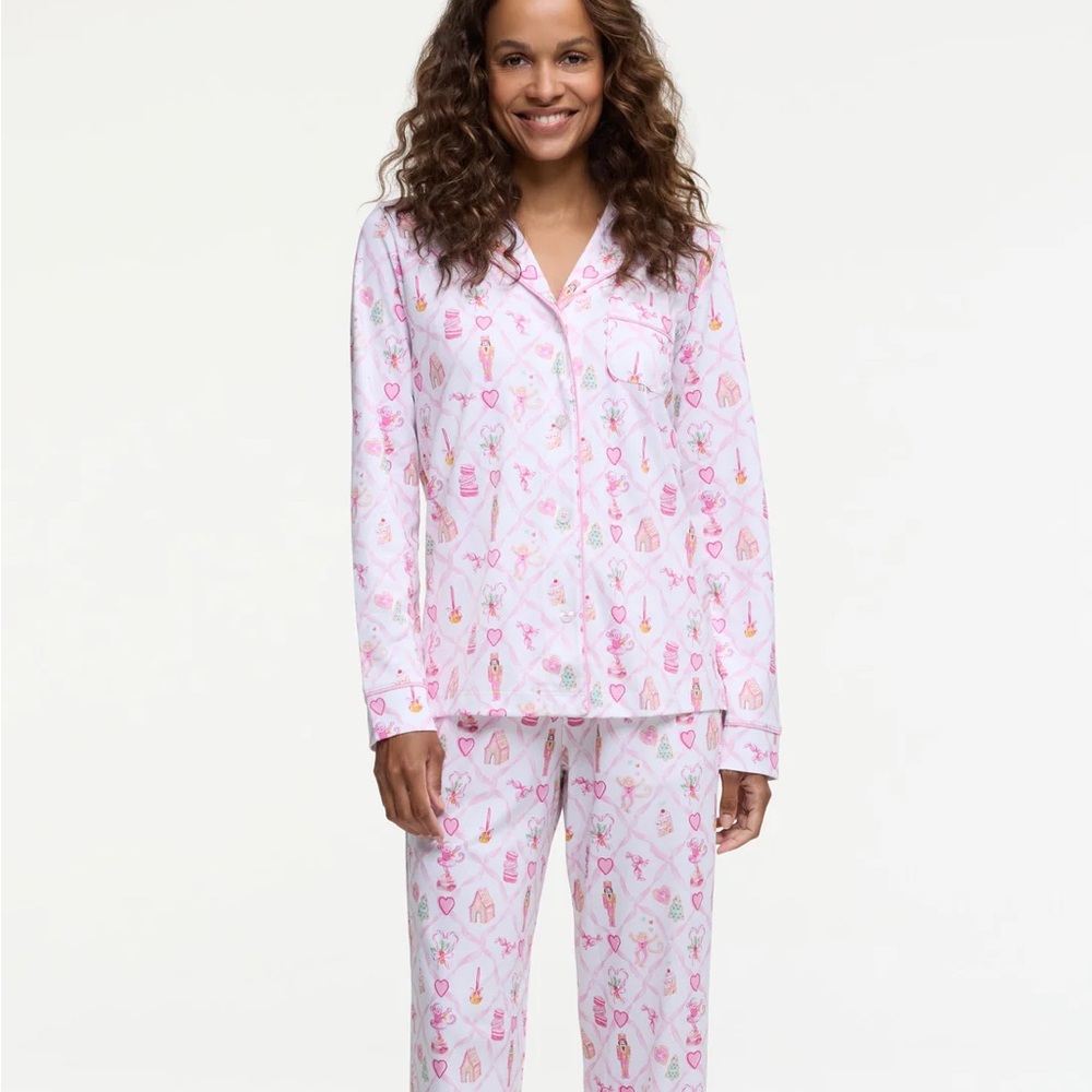 Roller Rabbit LoveShackFancy Sugar Plum Lattice Long Sleeve Polo Pajamas